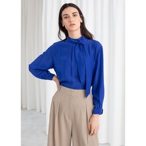 & Other Stories Atelier Royal Blue Tie Neck Blouse